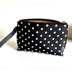 Talbots Polka Dot Leather Wristlet zip up Bag